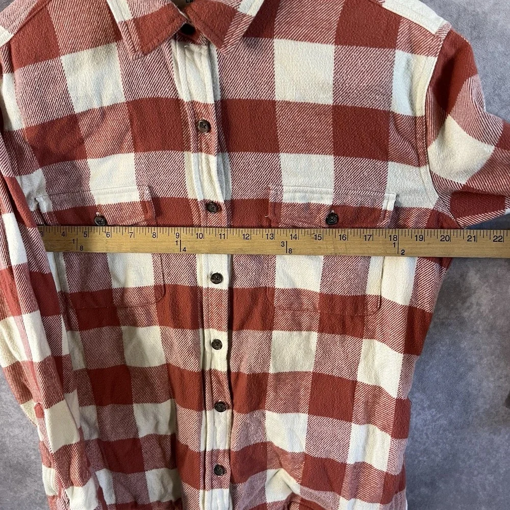 Marine Layer Flannel Shirt Mens Small Red Cream Buffalo Plaid Button Down 14855